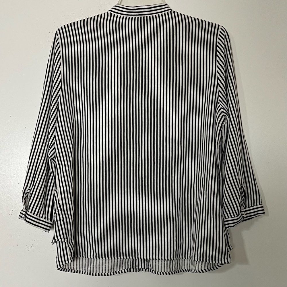 Zara Basic Vertical Striped Top Standing Collar T… - image 2